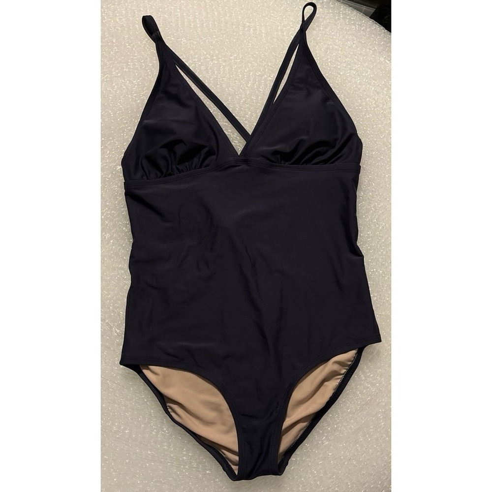 Shade Womens Navy Blue V Neck Full Coverage One Piece Swimsuit, Size 10